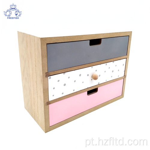 Organizador de armazenamento de madeira pequeno para mesa decorativa com 3 gavetas